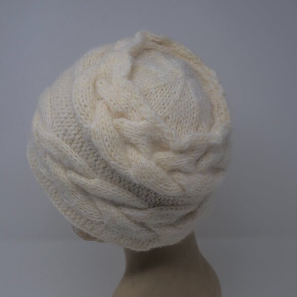 vtg 60s Retro Hand Knit Cream Ivory Mod Cable Pillbox Bucket Hat Cottagecore EUC - Picture 5 of 7